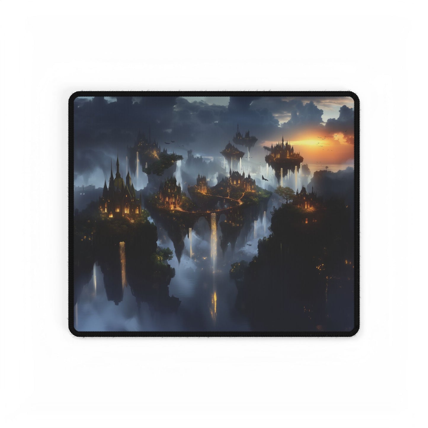 Desk Mat - Fantasy Forest City in the Sky at Night