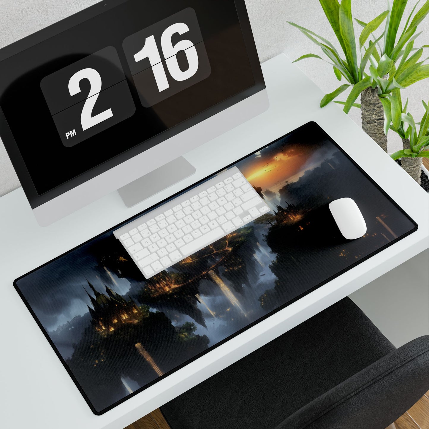 Desk Mat - Fantasy Forest City in the Sky at Night