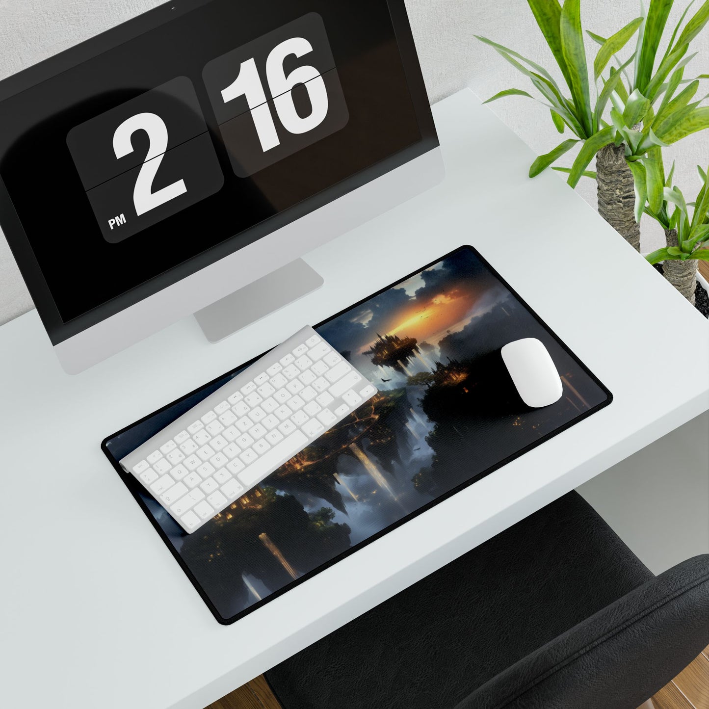 Desk Mat - Fantasy Forest City in the Sky at Night