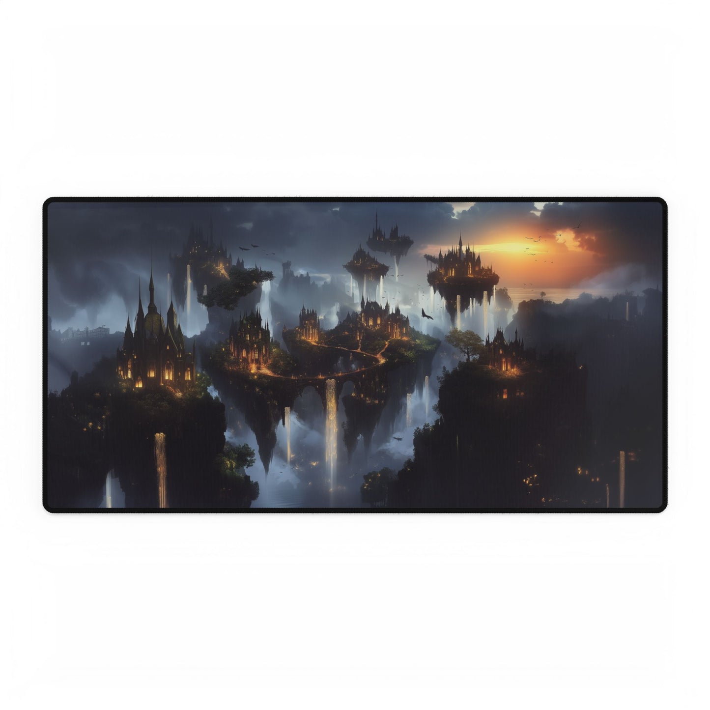 Desk Mat - Fantasy Forest City in the Sky at Night