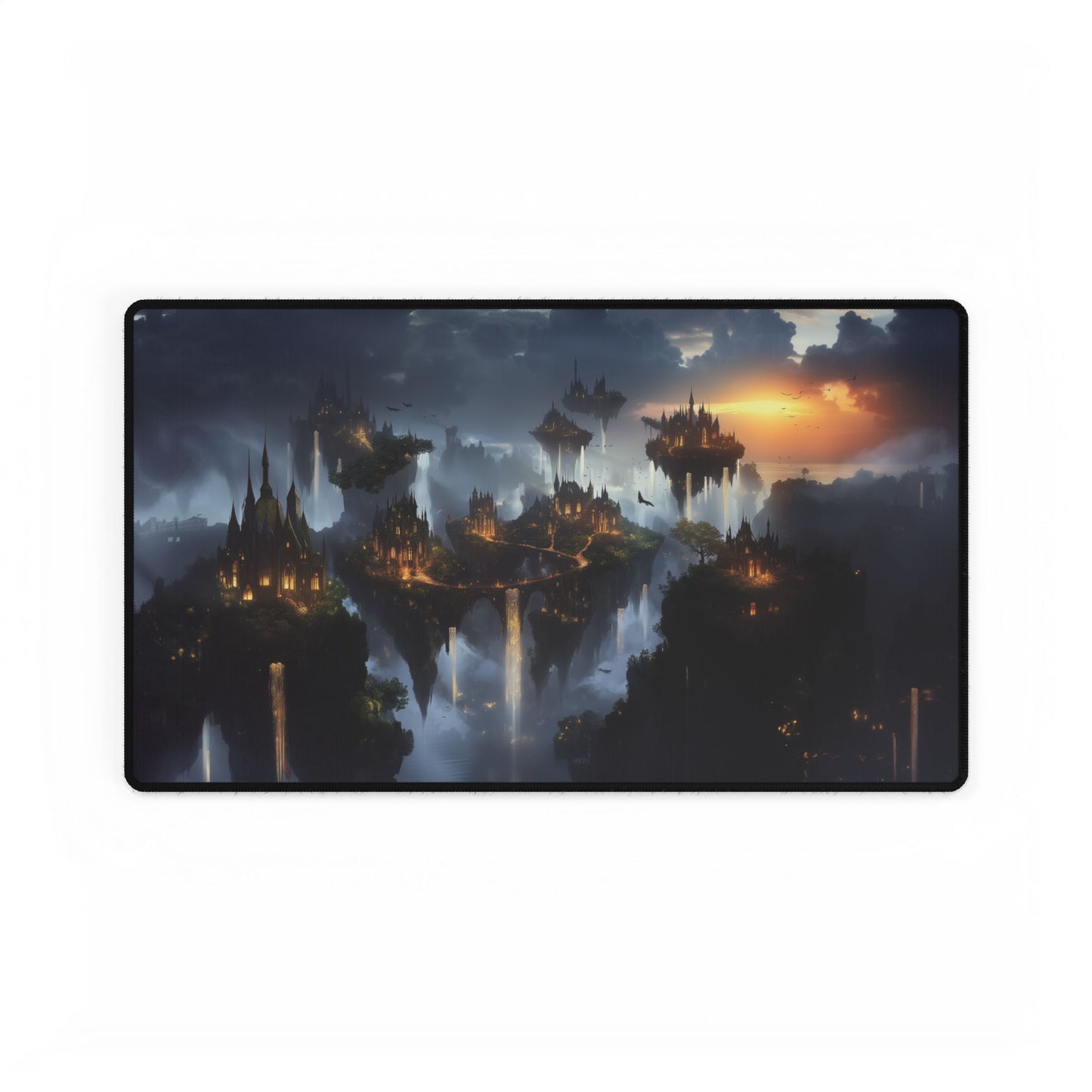 Desk Mat - Fantasy Forest City in the Sky at Night