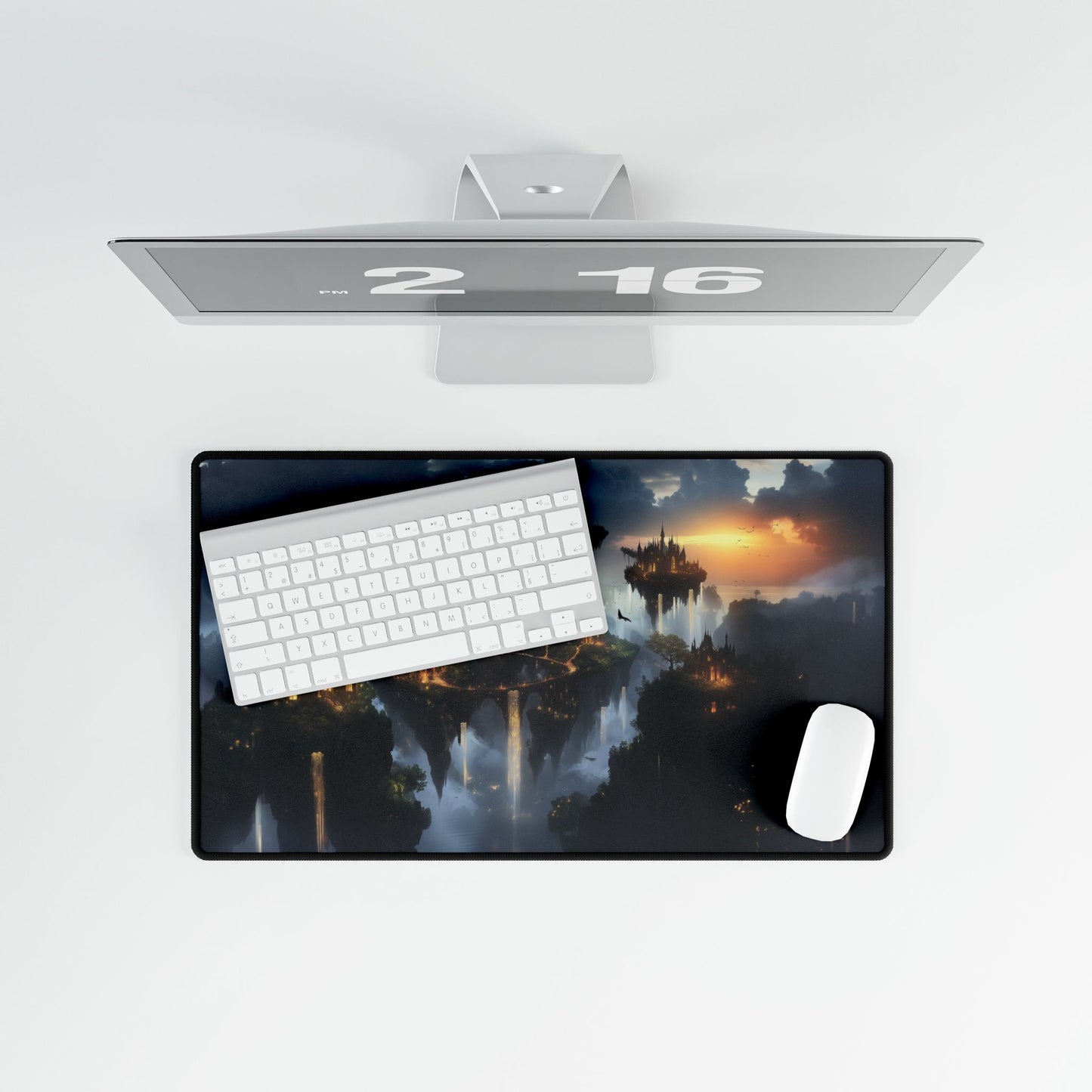 Desk Mat - Fantasy Forest City in the Sky at Night