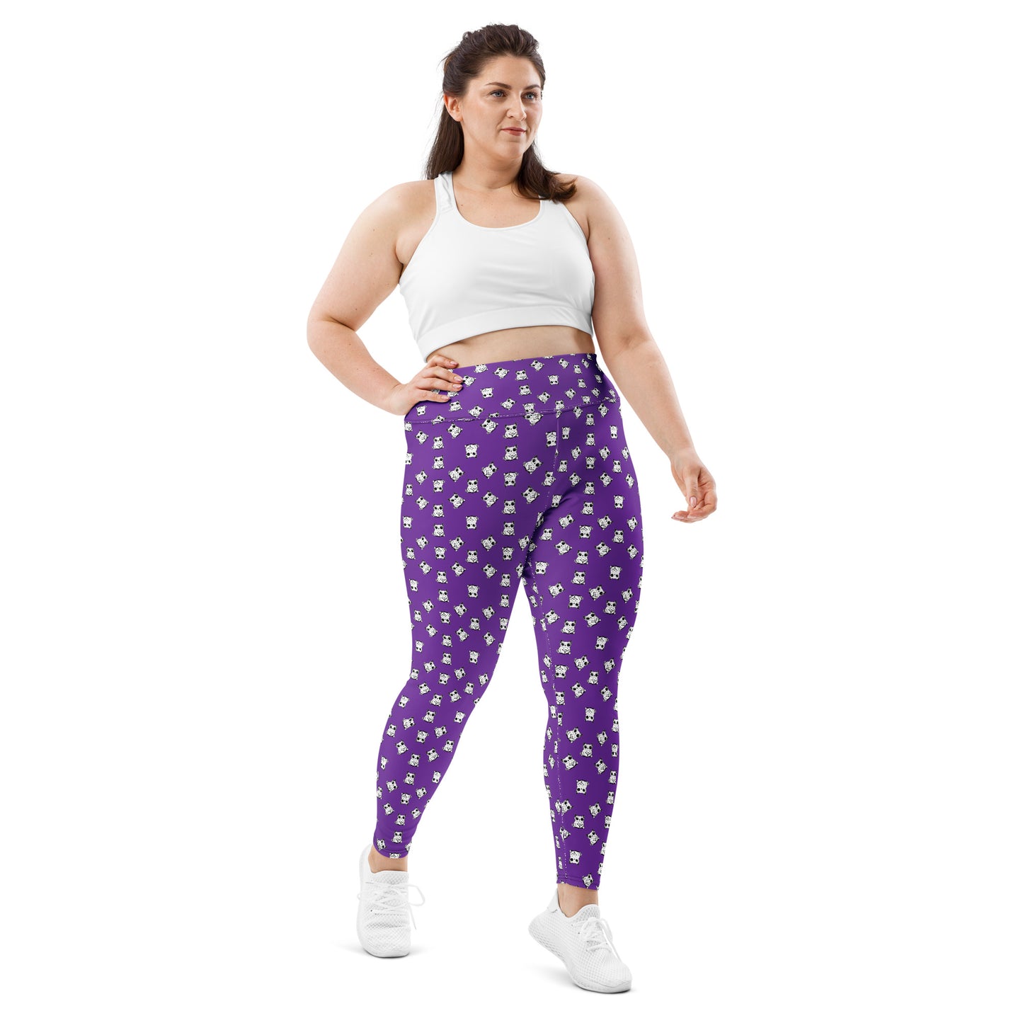 All-over-print leggings featuring adorable baby owlbears, crafted from a blend of 82% polyester and 18% spandex. Designed with four-way stretch fabric for flexible movement, raised waistband for a secure fit, and precision-cut and hand-sewn details. Perfect for lounging or active wear, these whimsical leggings combine playful style with comfort.