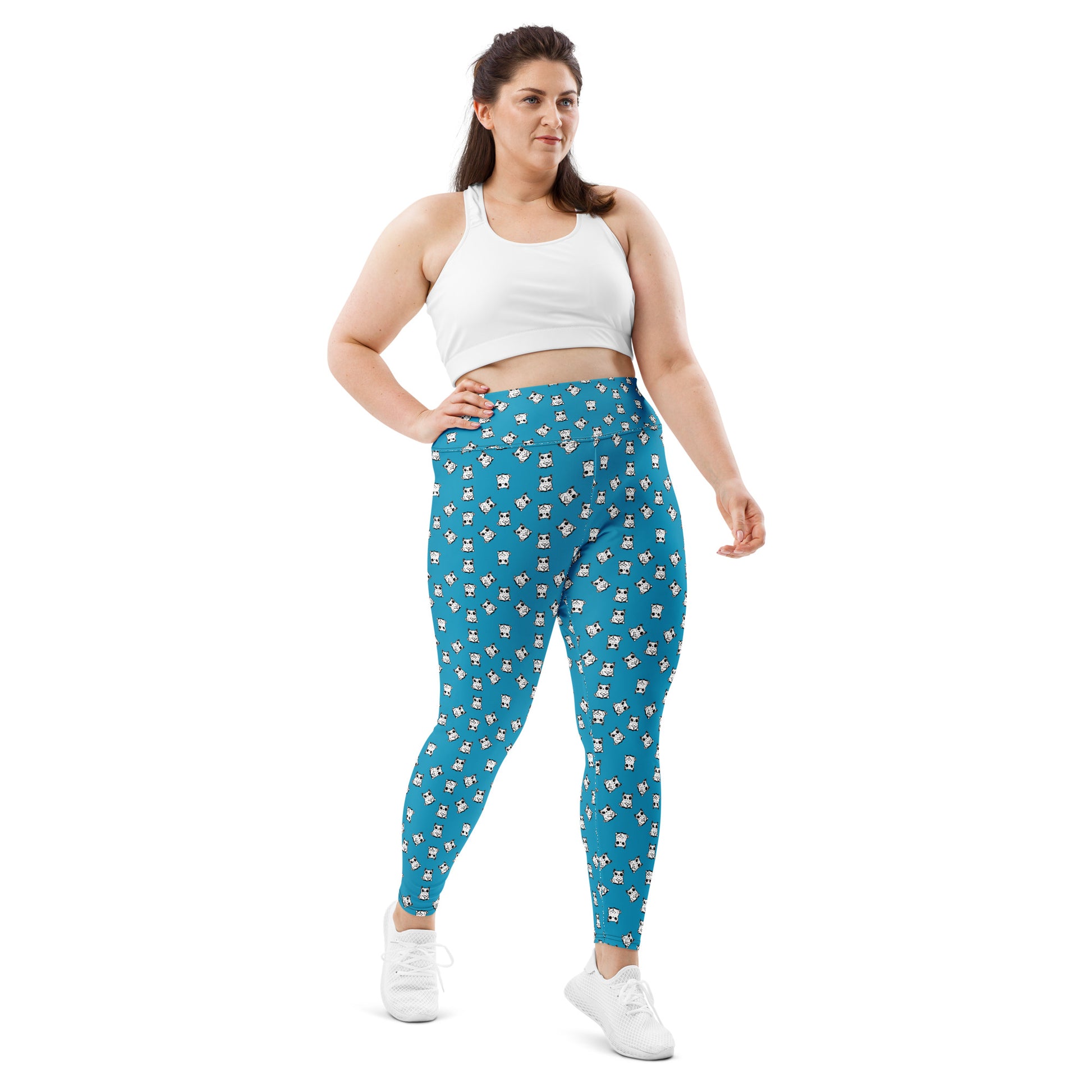 All-over-print leggings featuring adorable baby owlbears, crafted from a blend of 82% polyester and 18% spandex. Designed with four-way stretch fabric for flexible movement, raised waistband for a secure fit, and precision-cut and hand-sewn details. Perfect for lounging or active wear, these whimsical leggings combine playful style with comfort.
