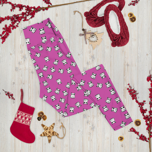 All-over-print leggings featuring adorable baby owlbears, crafted from a blend of 82% polyester and 18% spandex. Designed with four-way stretch fabric for flexible movement, raised waistband for a secure fit, and precision-cut and hand-sewn details. Perfect for lounging or active wear, these whimsical leggings combine playful style with comfort.