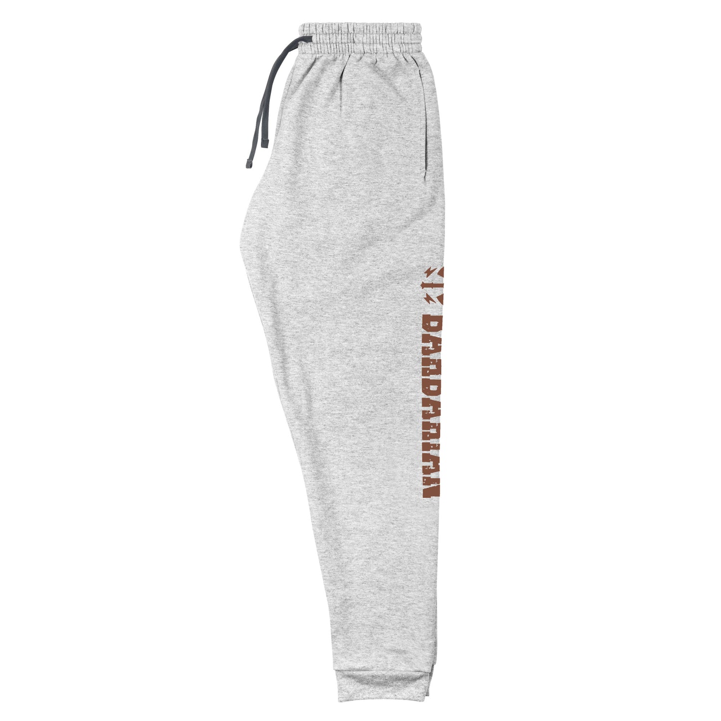 Barbarian joggers crafted from a luxurious blend of 60% cotton and 40% polyester pre-shrunk fleece, featuring a substantial fabric weight of 7.2 oz/yd² (244 g/m²). Designed with a tapered fit, lower rise front, and longer rise back for optimal movement. Equipped with an elastic waistband and external drawcord for a personalized fit, 1×1 rib cuffs with spandex for stretch and recovery, stylish contrast color drawcords, side pockets, and a bold 'Barbarian' graphic along the left leg, perfect for any adventure