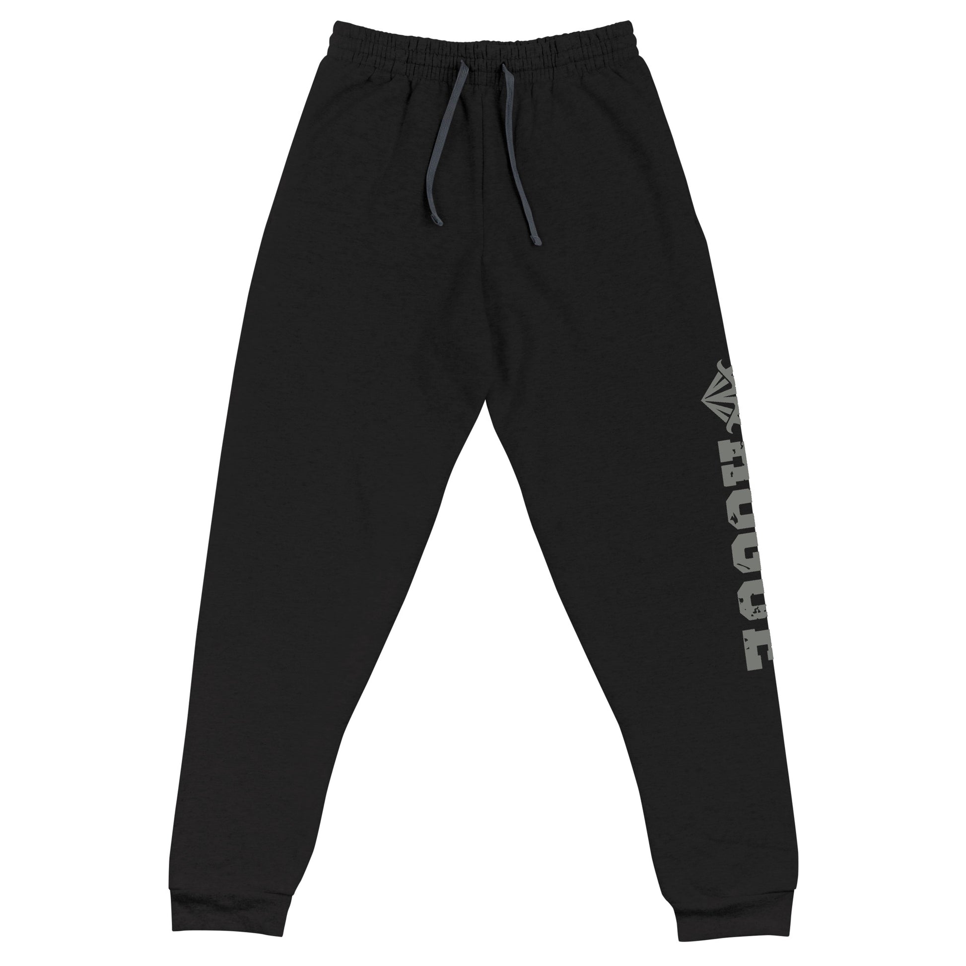 dnd rogue joggers crafted from a luxurious blend of 60% cotton and 40% polyester pre-shrunk fleece, featuring a soft and durable fabric weight of 7.2 oz/yd² (244 g/m²). Designed with a tapered fit, lower rise in the front, and longer rise in the back for optimal movement. Includes an elastic waistband with external drawcord for a customizable fit, 1×1 rib cuffs with spandex for stretch and recovery, and stylish side pockets. The joggers are adorned with a bold 'rogue' graphic on the left leg