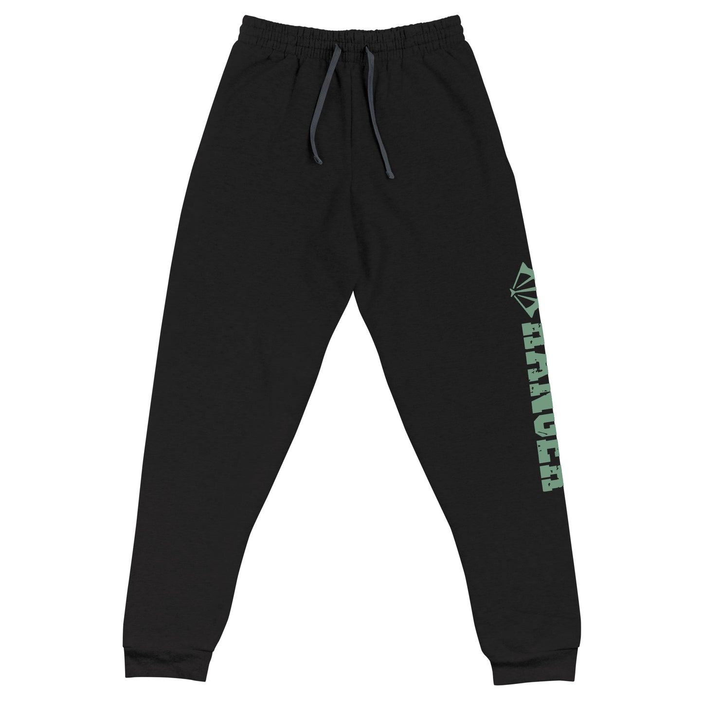 dnd ranger joggers crafted from a luxurious blend of 60% cotton and 40% polyester pre-shrunk fleece, featuring a soft and durable fabric weight of 7.2 oz/yd² (244 g/m²). Designed with a tapered fit, lower rise in the front, and longer rise in the back for optimal movement. Includes an elastic waistband with external drawcord for a customizable fit, 1×1 rib cuffs with spandex for stretch and recovery, and stylish side pockets. The joggers are adorned with a bold 'ranger' graphic on the left leg