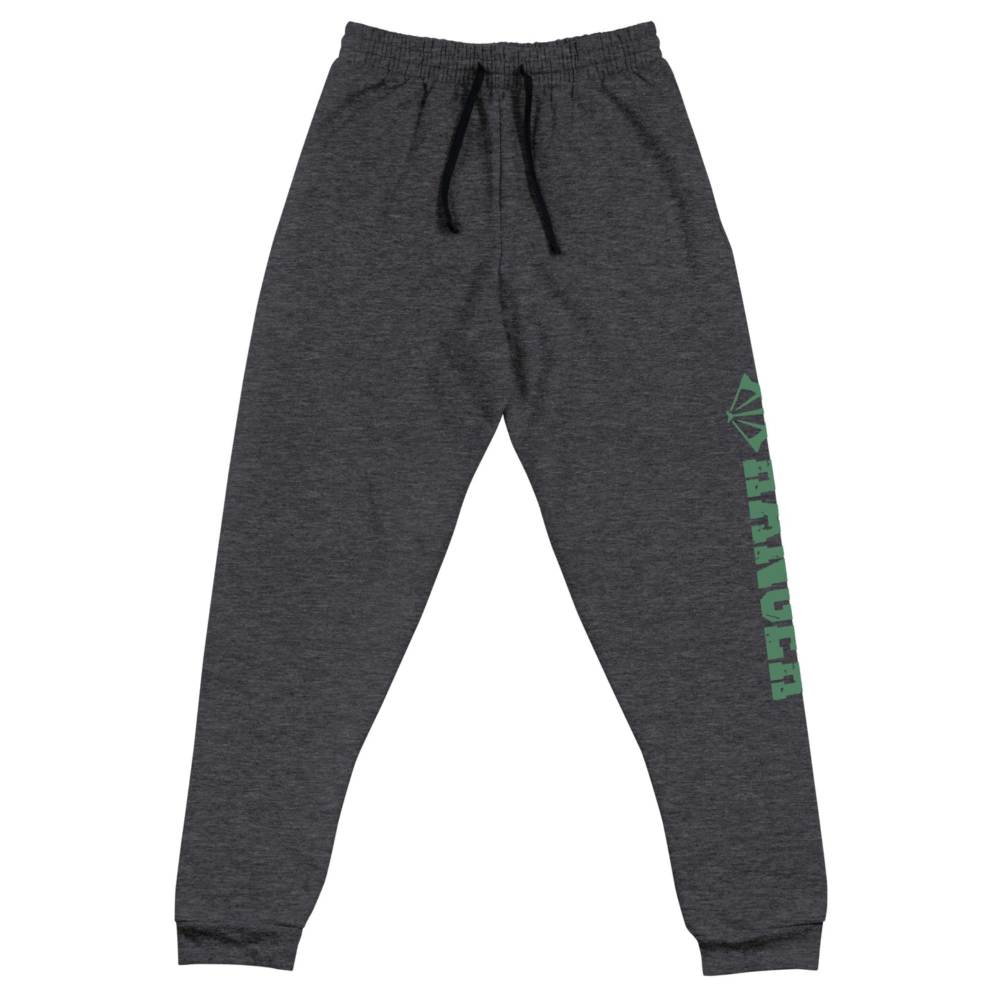 dnd ranger joggers crafted from a luxurious blend of 60% cotton and 40% polyester pre-shrunk fleece, featuring a soft and durable fabric weight of 7.2 oz/yd² (244 g/m²). Designed with a tapered fit, lower rise in the front, and longer rise in the back for optimal movement. Includes an elastic waistband with external drawcord for a customizable fit, 1×1 rib cuffs with spandex for stretch and recovery, and stylish side pockets. The joggers are adorned with a bold 'ranger' graphic on the left leg