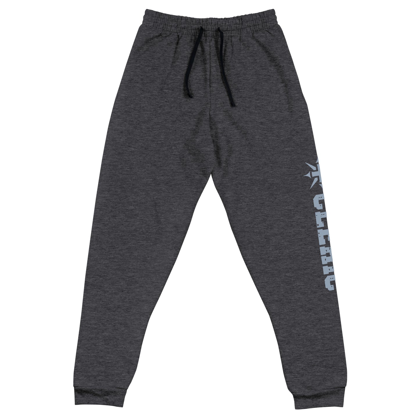 Cleric joggers made from a cozy blend of 60% cotton and 40% polyester pre-shrunk fleece, for durability and softness. Designed with a tapered fit featuring a lower rise in the front and a longer rise in the back for a flattering silhouette. Equipped with an elastic waistband and external drawcord for a customizable fit, 1×1 rib cuffs with spandex for stretch and recovery, stylish side pockets, and a striking 'Cleric' graphic along the left leg, ideal for adventurers and healers.