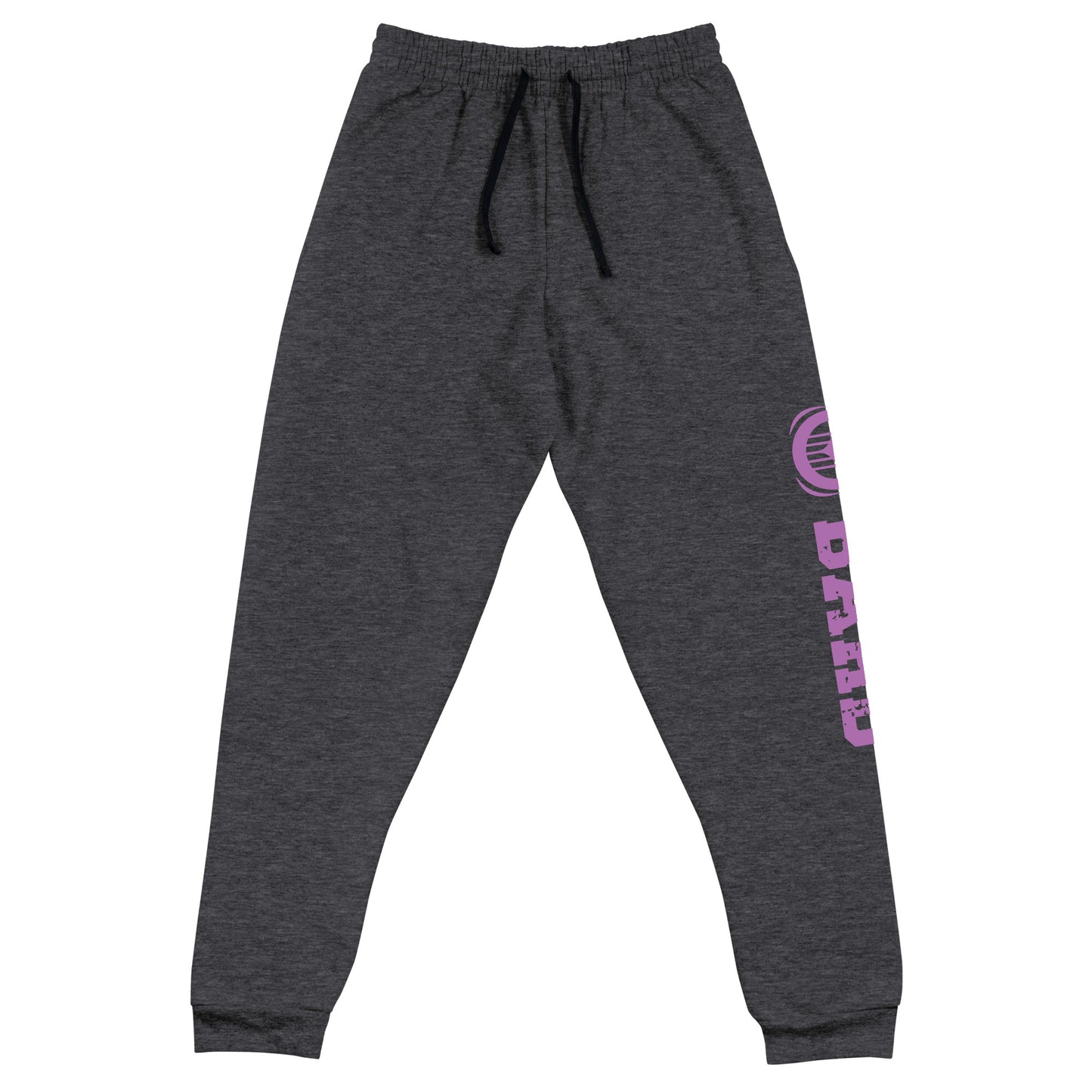 Bard joggers made from a premium blend of 60% cotton and 40% polyester pre-shrunk fleece, weighing 7.2 oz/yd² (244 g/m²) for comfort and durability. Designed with a tapered fit featuring a lower rise in the front and a longer rise in the back for ease of movement. Equipped with an elastic waistband and external drawcord for a customizable fit, 1×1 rib cuffs with spandex for flexibility and recovery, stylish side pockets, and a bold 'Bard' graphic along the left leg, perfect for adventurers and storytellers