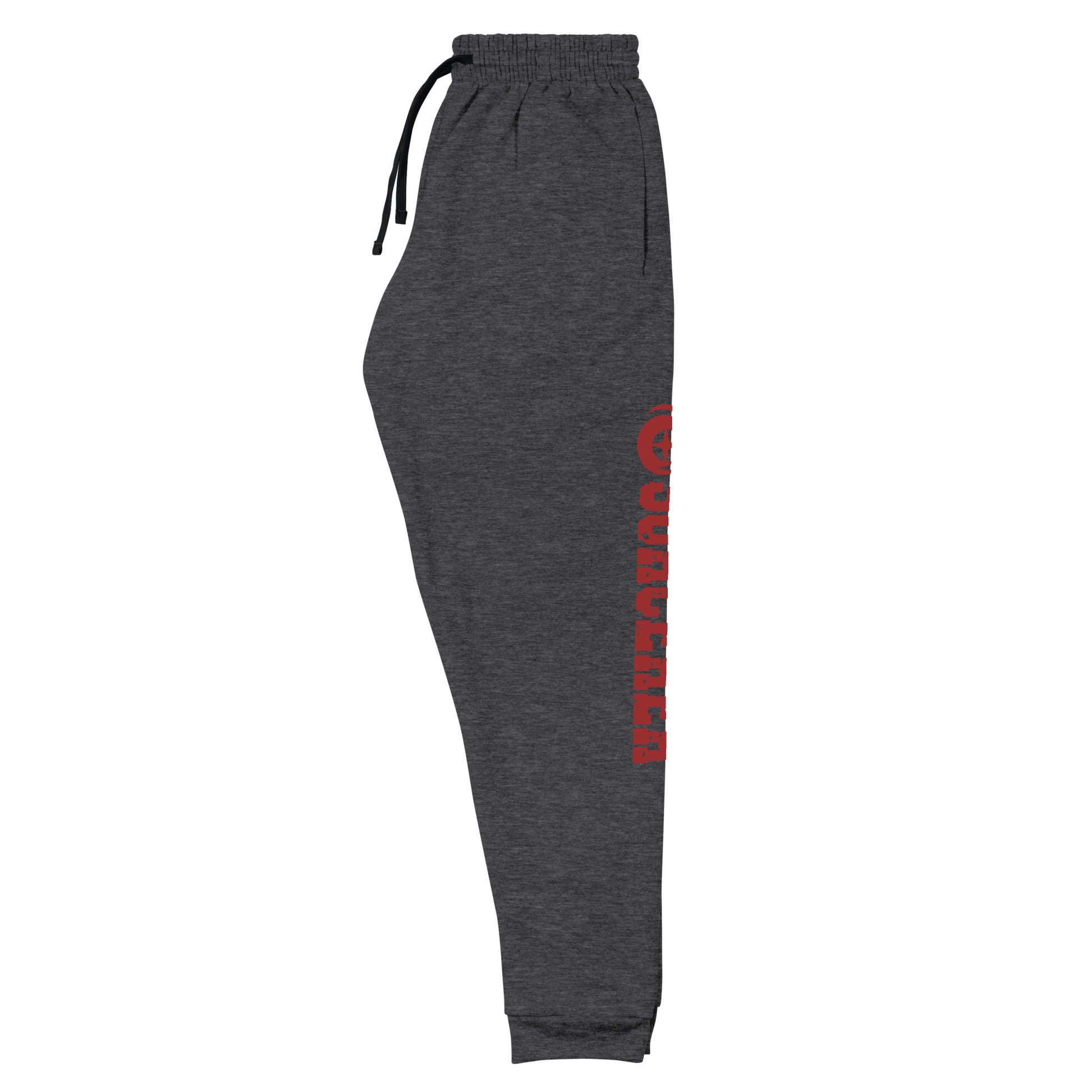 uxurious blend of 60% cotton and 40% polyester pre-shrunk fleece, featuring a soft and durable fabric weight of 7.2 oz/yd² (244 g/m²). Designed with a tapered fit, lower rise in the front, and longer rise in the back for optimal movement. Includes an elastic waistband with external drawcord for a customizable fit, 1×1 rib cuffs with spandex for stretch and recovery, and stylish side pockets. The joggers are adorned with a bold 'sorcerer' graphic on the left leg