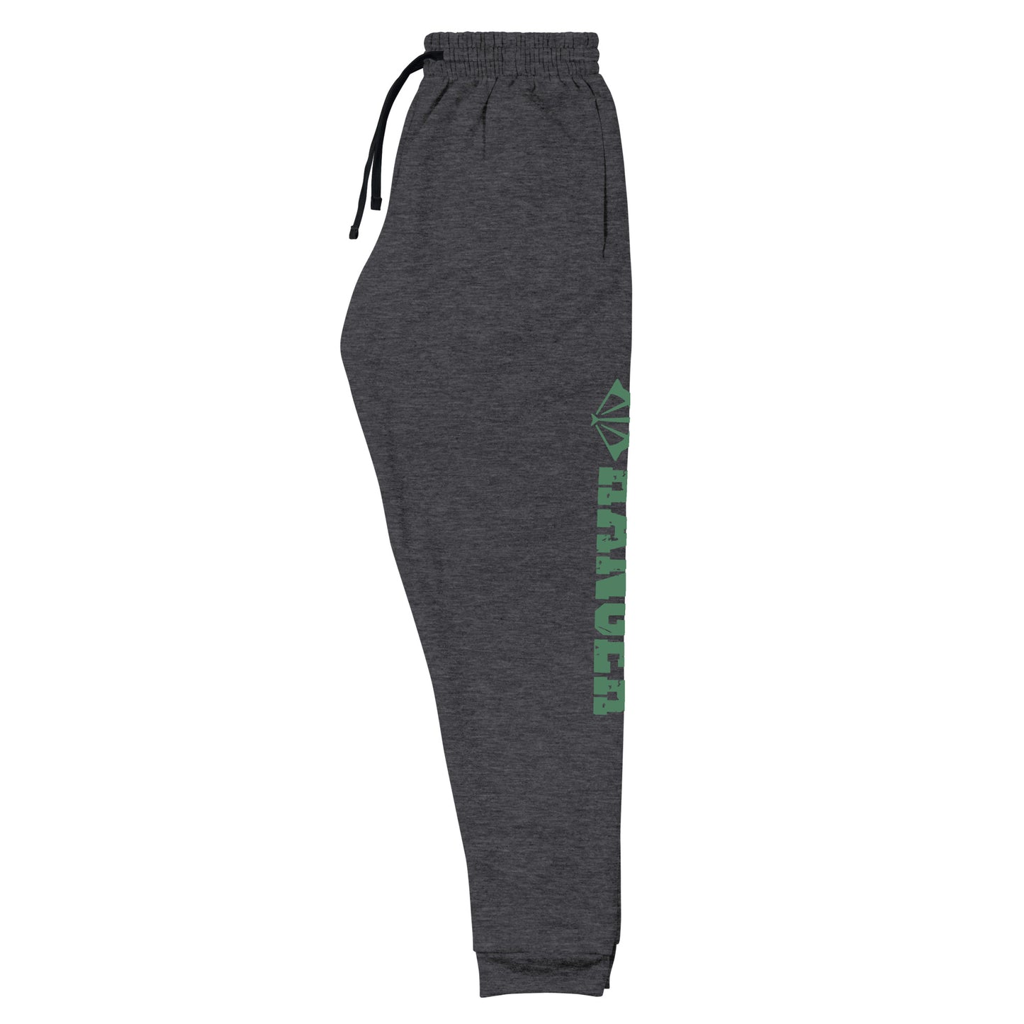 dnd ranger joggers crafted from a luxurious blend of 60% cotton and 40% polyester pre-shrunk fleece, featuring a soft and durable fabric weight of 7.2 oz/yd² (244 g/m²). Designed with a tapered fit, lower rise in the front, and longer rise in the back for optimal movement. Includes an elastic waistband with external drawcord for a customizable fit, 1×1 rib cuffs with spandex for stretch and recovery, and stylish side pockets. The joggers are adorned with a bold 'ranger' graphic on the left leg