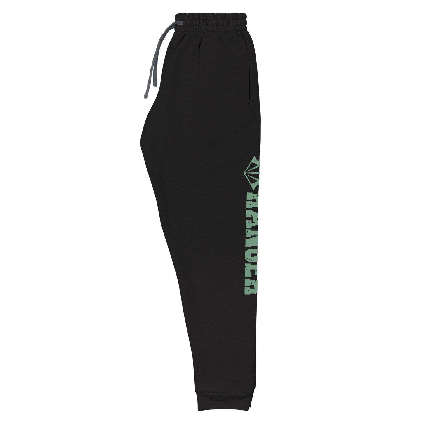 dnd ranger joggers crafted from a luxurious blend of 60% cotton and 40% polyester pre-shrunk fleece, featuring a soft and durable fabric weight of 7.2 oz/yd² (244 g/m²). Designed with a tapered fit, lower rise in the front, and longer rise in the back for optimal movement. Includes an elastic waistband with external drawcord for a customizable fit, 1×1 rib cuffs with spandex for stretch and recovery, and stylish side pockets. The joggers are adorned with a bold 'ranger' graphic on the left leg