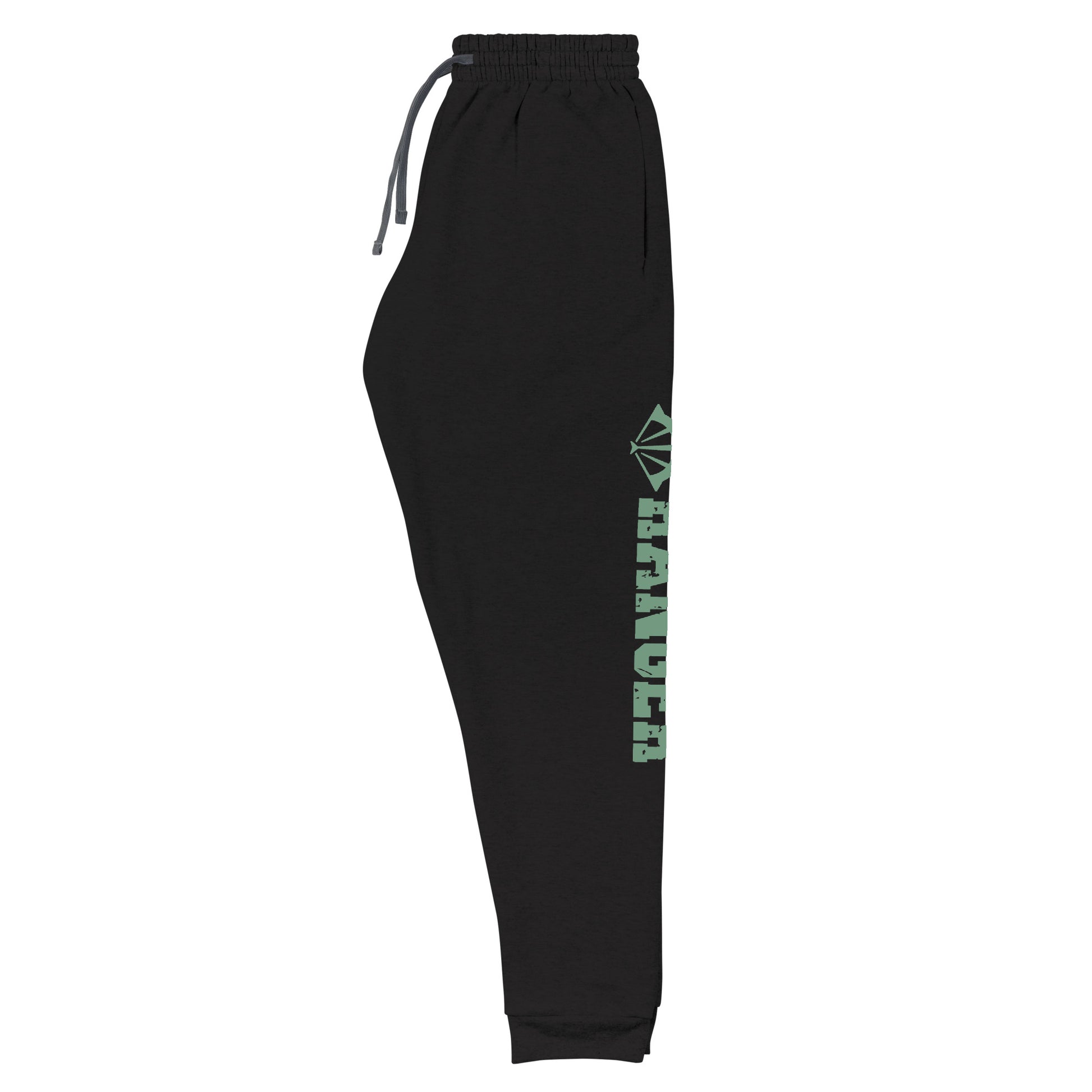 dnd ranger joggers crafted from a luxurious blend of 60% cotton and 40% polyester pre-shrunk fleece, featuring a soft and durable fabric weight of 7.2 oz/yd² (244 g/m²). Designed with a tapered fit, lower rise in the front, and longer rise in the back for optimal movement. Includes an elastic waistband with external drawcord for a customizable fit, 1×1 rib cuffs with spandex for stretch and recovery, and stylish side pockets. The joggers are adorned with a bold 'ranger' graphic on the left leg