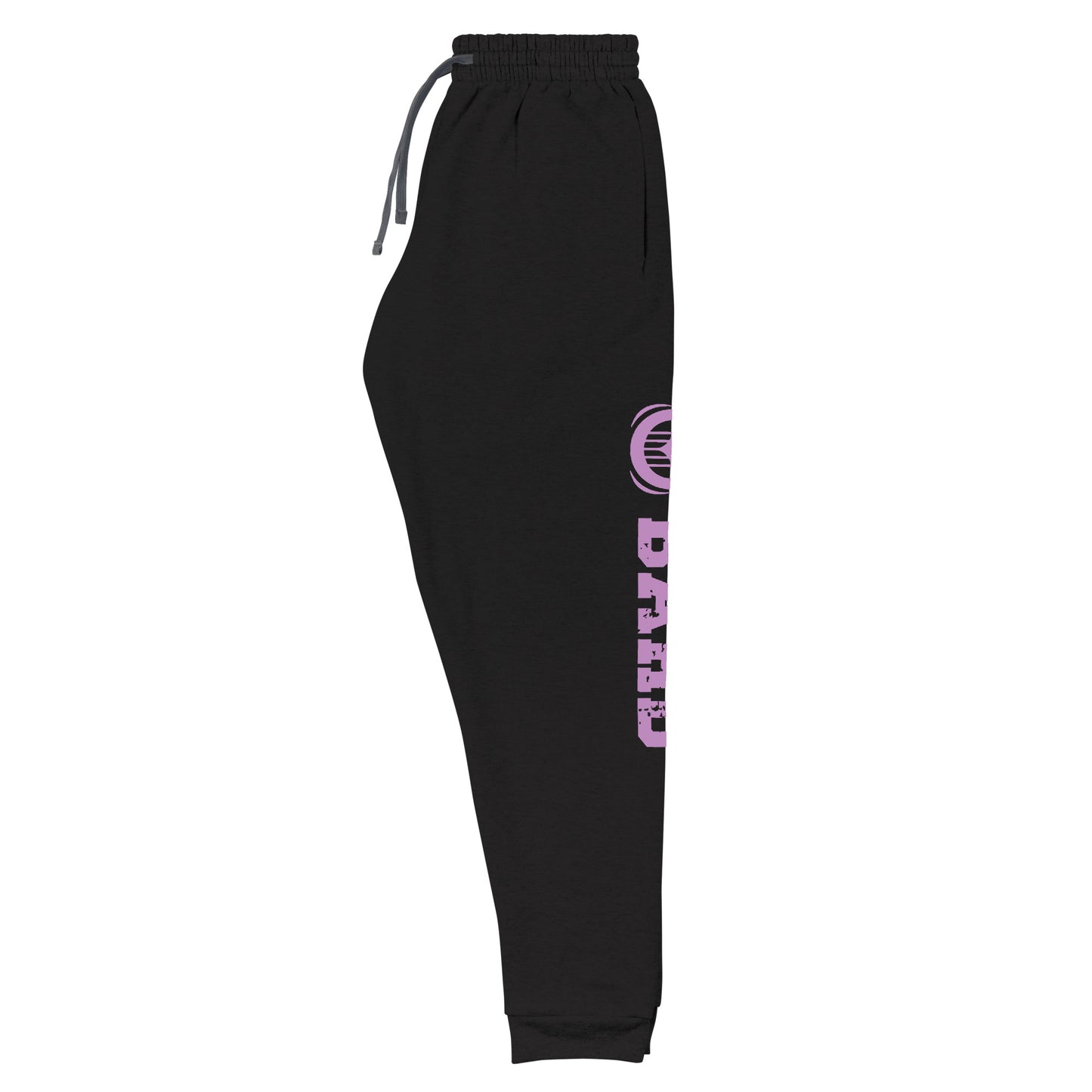 Bard joggers made from a premium blend of 60% cotton and 40% polyester pre-shrunk fleece, weighing 7.2 oz/yd² (244 g/m²) for comfort and durability. Designed with a tapered fit featuring a lower rise in the front and a longer rise in the back for ease of movement. Equipped with an elastic waistband and external drawcord for a customizable fit, 1×1 rib cuffs with spandex for flexibility and recovery, stylish side pockets, and a bold 'Bard' graphic along the left leg, perfect for adventurers and storytellers