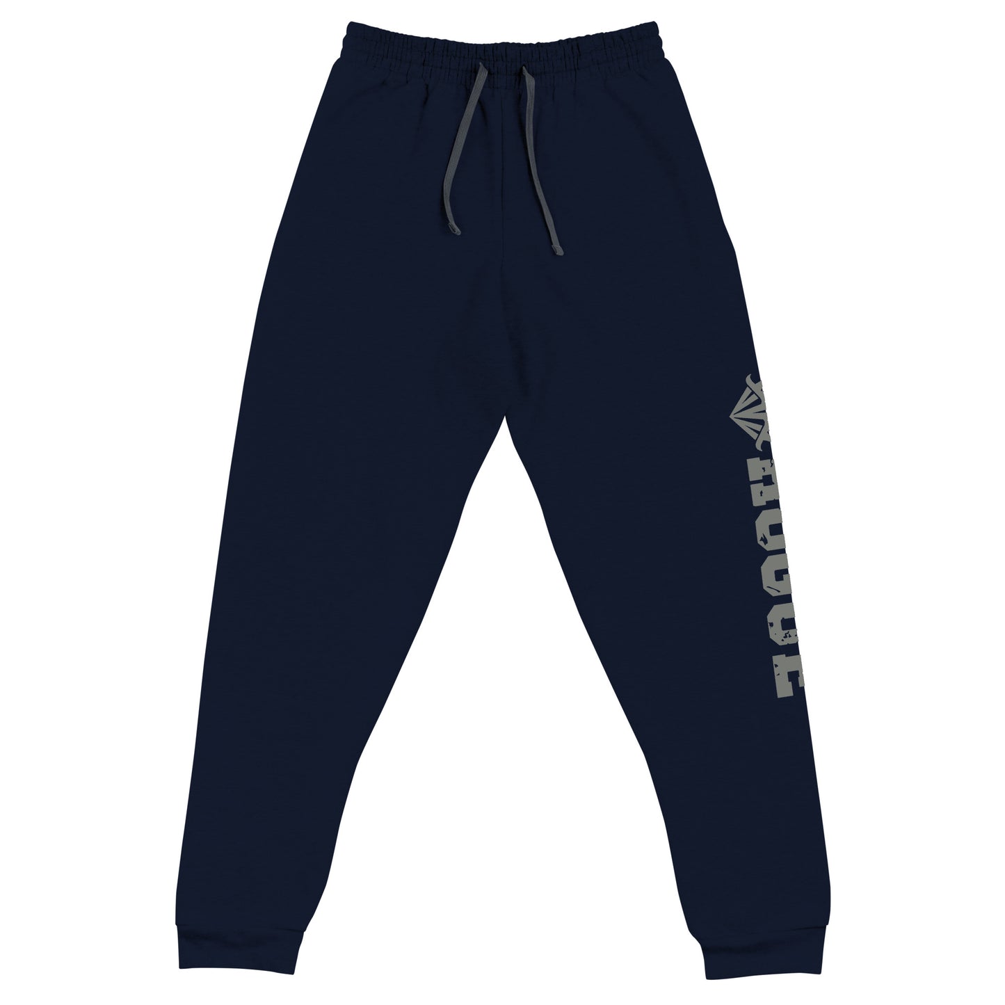 dnd rogue joggers crafted from a luxurious blend of 60% cotton and 40% polyester pre-shrunk fleece, featuring a soft and durable fabric weight of 7.2 oz/yd² (244 g/m²). Designed with a tapered fit, lower rise in the front, and longer rise in the back for optimal movement. Includes an elastic waistband with external drawcord for a customizable fit, 1×1 rib cuffs with spandex for stretch and recovery, and stylish side pockets. The joggers are adorned with a bold 'rogue' graphic on the left leg