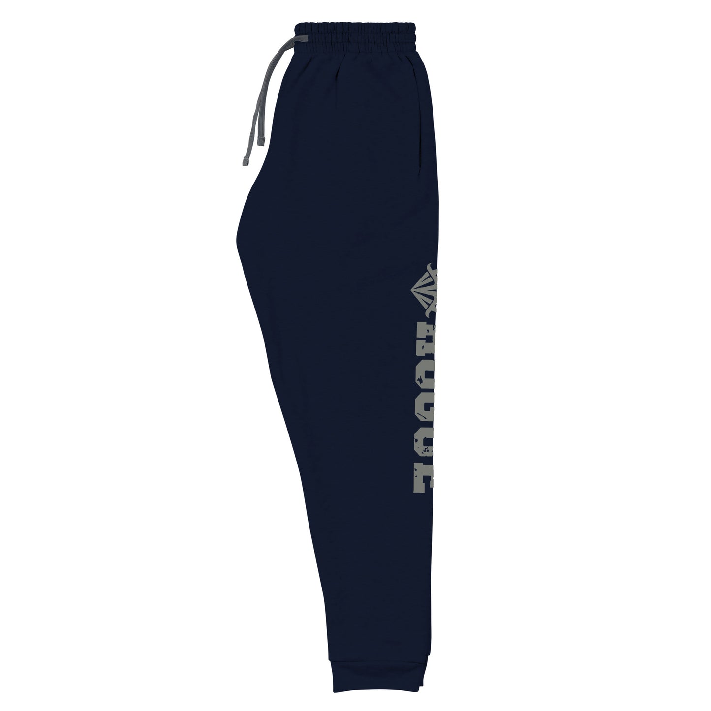 dnd rogue joggers crafted from a luxurious blend of 60% cotton and 40% polyester pre-shrunk fleece, featuring a soft and durable fabric weight of 7.2 oz/yd² (244 g/m²). Designed with a tapered fit, lower rise in the front, and longer rise in the back for optimal movement. Includes an elastic waistband with external drawcord for a customizable fit, 1×1 rib cuffs with spandex for stretch and recovery, and stylish side pockets. The joggers are adorned with a bold 'rogue' graphic on the left leg
