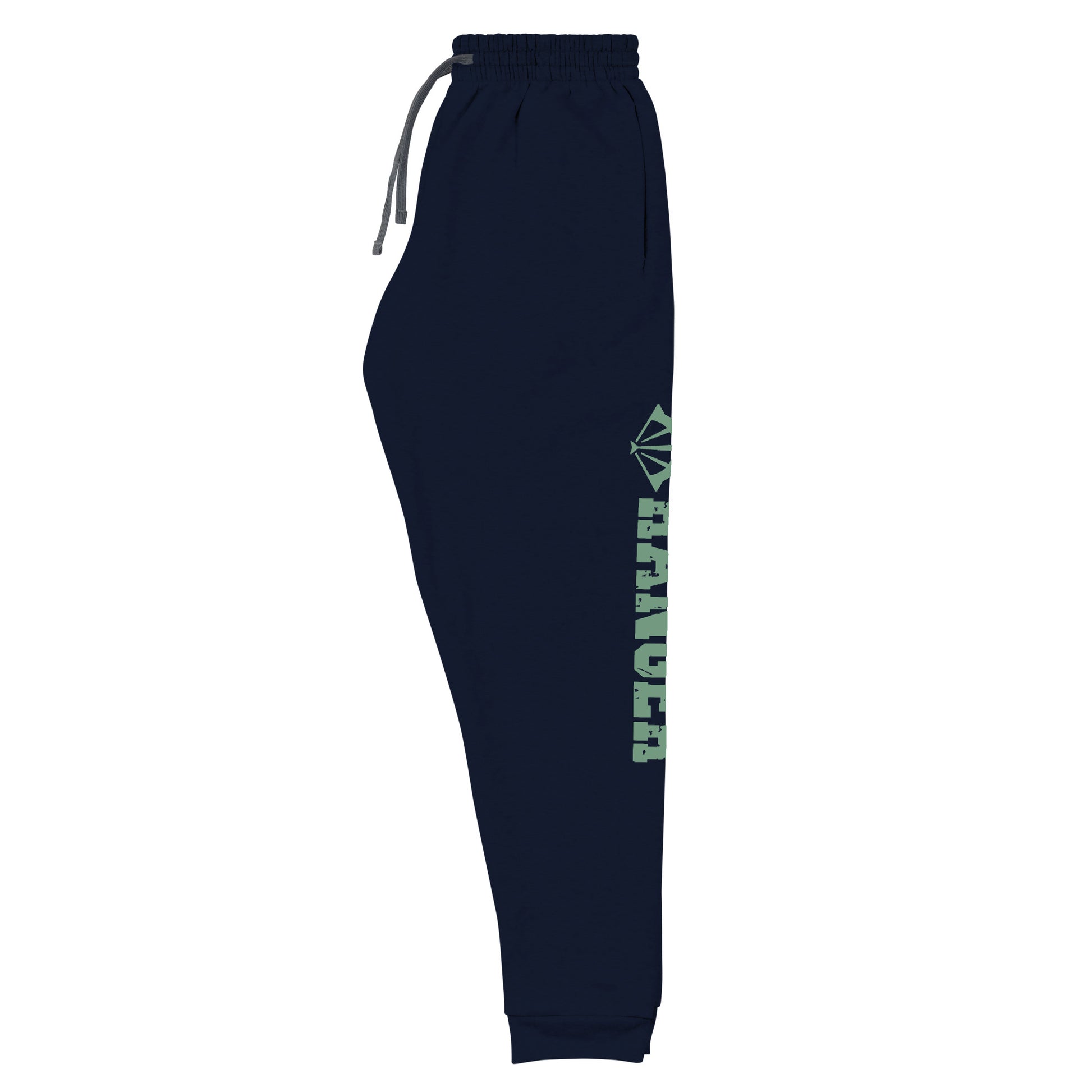 dnd ranger joggers crafted from a luxurious blend of 60% cotton and 40% polyester pre-shrunk fleece, featuring a soft and durable fabric weight of 7.2 oz/yd² (244 g/m²). Designed with a tapered fit, lower rise in the front, and longer rise in the back for optimal movement. Includes an elastic waistband with external drawcord for a customizable fit, 1×1 rib cuffs with spandex for stretch and recovery, and stylish side pockets. The joggers are adorned with a bold 'ranger' graphic on the left leg